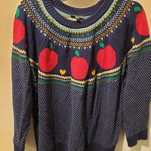 ModCloth Women's Size 3X Apple Navy Polka-dot Cotton Fairisle Sweater - Picture 3 of 7